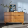 6-Drawer Solid Wood Caramel Dresser Storage Cabinet Living Room Cabinets