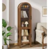 64.17'' Tall Arched Modern Walnut Display Cabinet with Acrylic Glass Doors, 5-Tier Kitchen Pantry Storage Cabinet, Bookcase