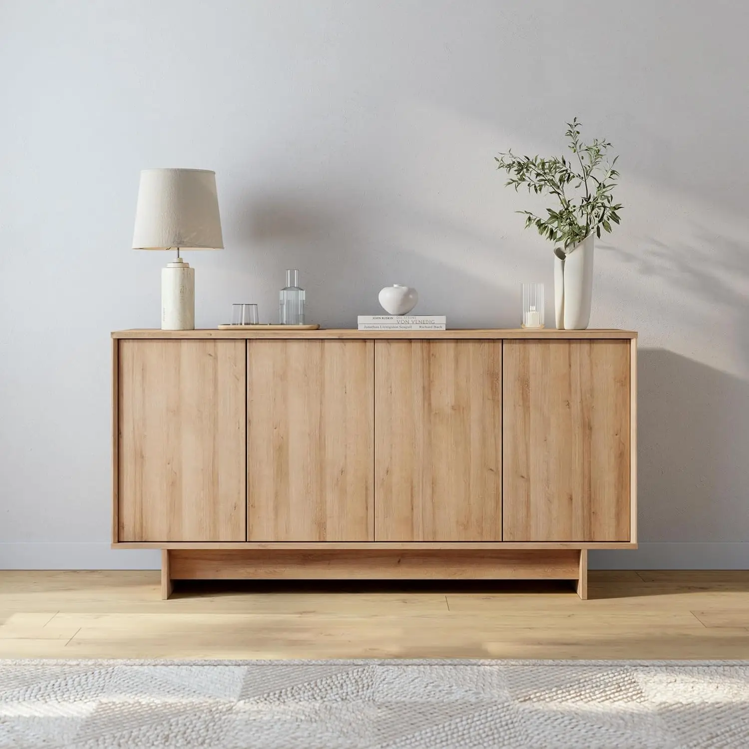 Natural Oak Finnley Sideboard Cabinet Buffet Cabinet with Storage Accent Cabinet for Living Room